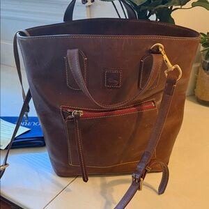 Dooney & Bourke Chestnut Leather Tote with Red Accent